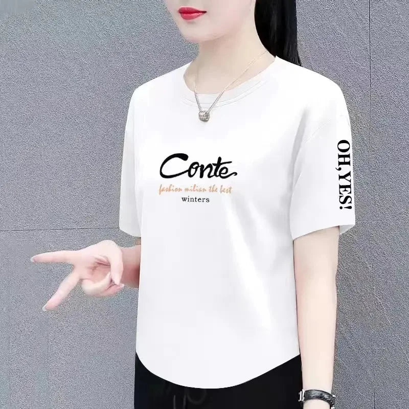 Summer Fashion Short Sleeve T-Shirt Women's Loose plus Size Slimming Top Cover up Body Shirt Casual Style Polyester Fabric