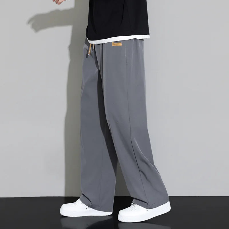 Spring Autumn Men's Clothing Drapey Wide-leg Pants, Loose Sports Pants Trendy Straight-leg Casual Trousers
