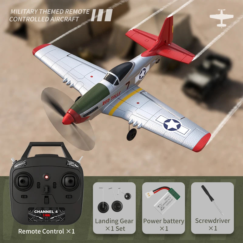 P51 Mustang Remote Control Fighter 4CH 6 Axis 410MM Wingspan One Key Aerobatic RC Airplane RTF Glider Plane Toys Gifts