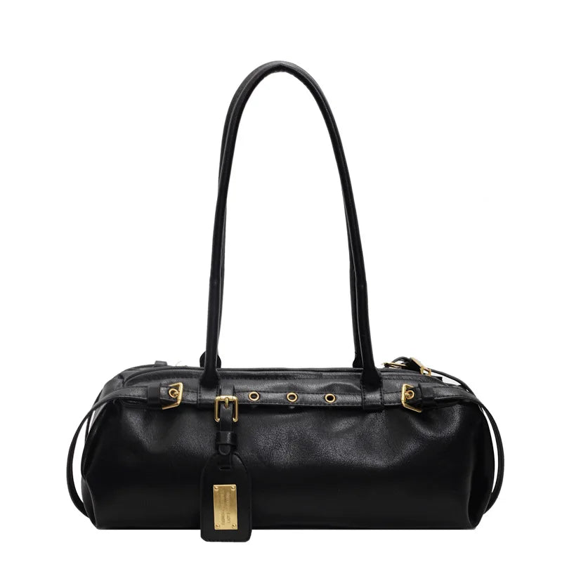 Ladies Vintage Bag Fashion Retro Large Capacity Tote Bag Motorcycle Bag Pu Shoulder Bag Handbag Brown