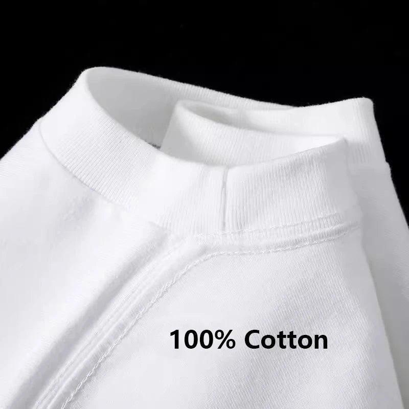 100% Cotton White Long Sleeves T-shirt Men 2025 Autumn New American Retro Street Oversize T-shirt Casual Y2k Top Men clothing