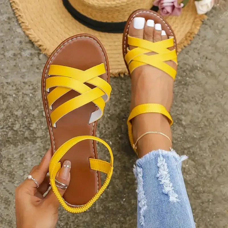 2026 New Shoes for Women Summer Women Flat Bottom Sandals Roman Strap Non Slip Rubber Soles Fashion Ladies Daily Sandals Women