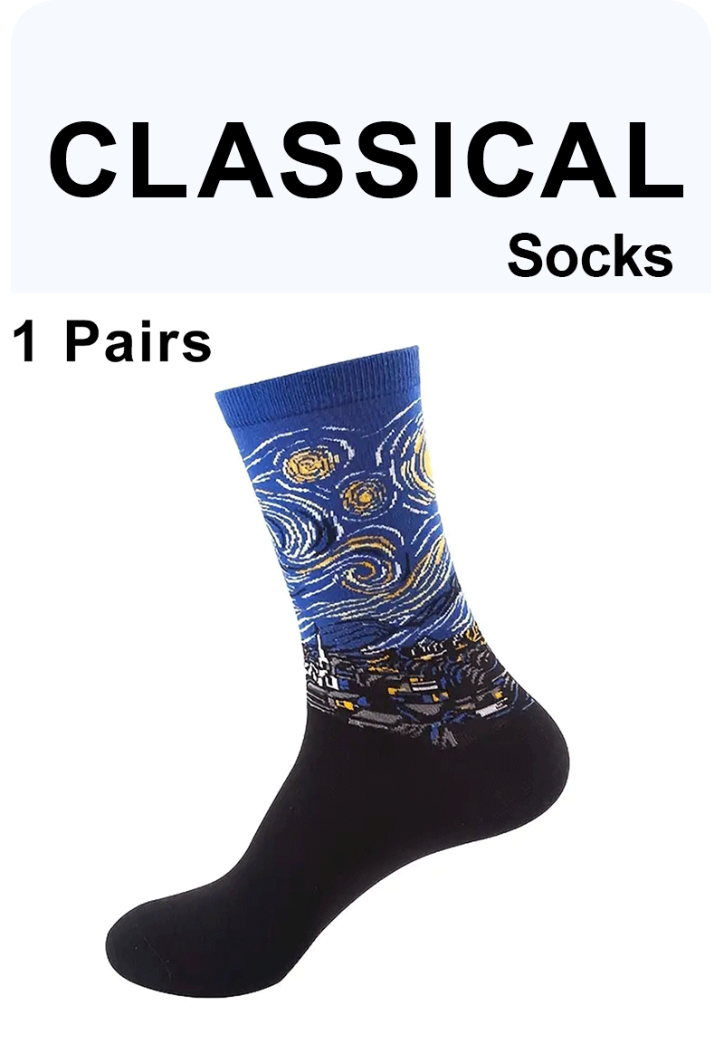 1 Pair Women Retro Abstract Oil Painting Art Sock Shout Modern Van Gogh Starry Night Happy Oil Painting Comfort Skateboard Socks