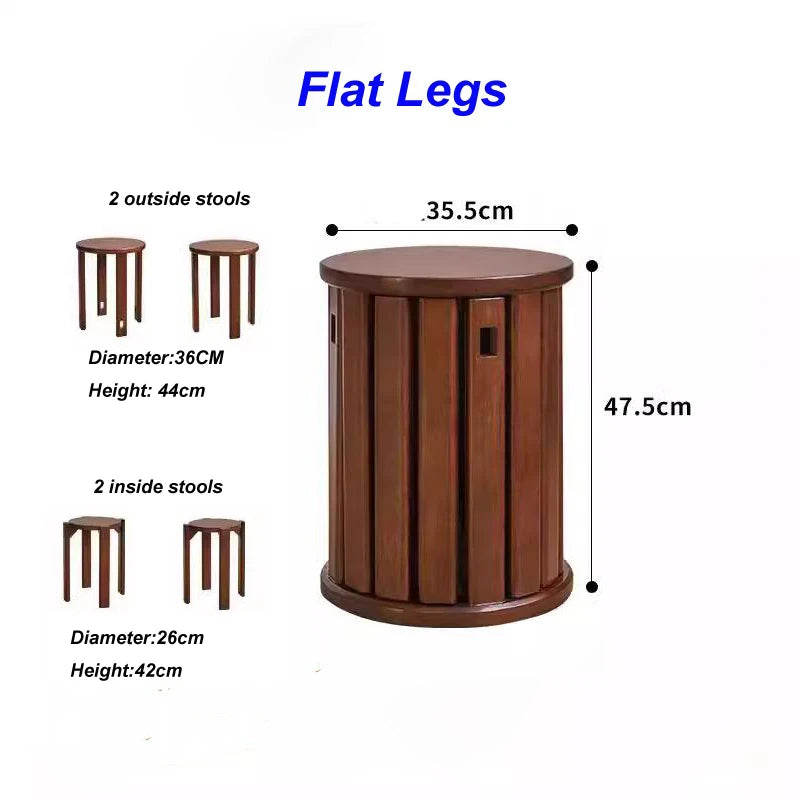 4pcs Foldable Solid Wood Stool, Living Room Low Stools, Bedroom Dressing Stool, Dinning Room Dinner Stool, Round Small Table