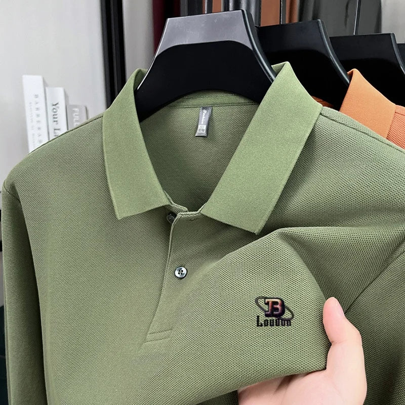 100% pure cotton 2025 Spring and Autumn new high-quality men business casual POLO shirt exquisite brand embroidered T-shirt top