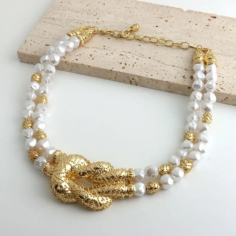 Light luxury high-grade multi-layer pearl necklace retro exaggerated niche alloy collarbone chain women's fashion jewelry