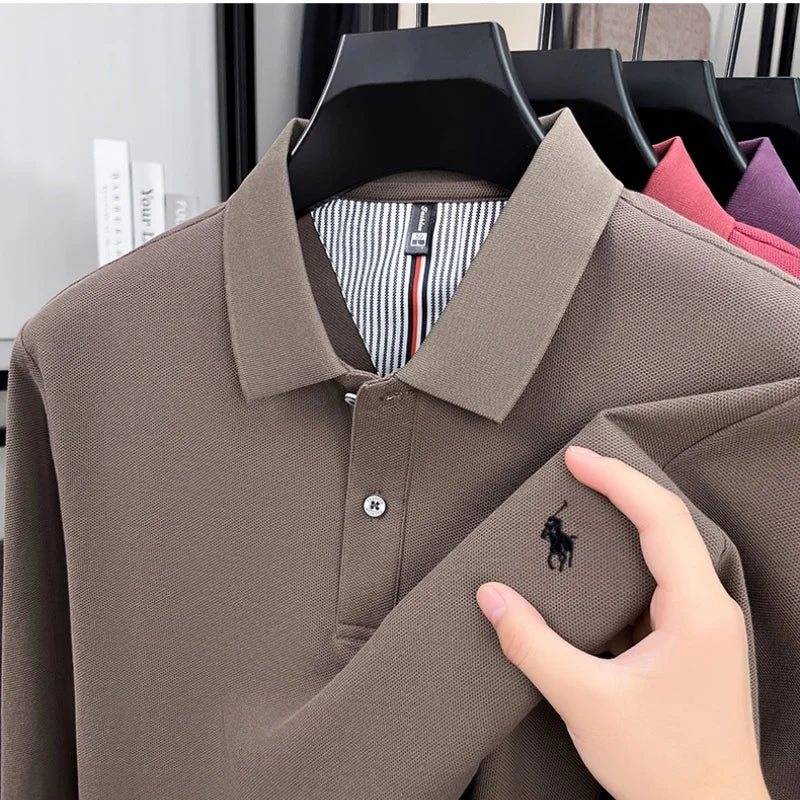 100% pure cotton 2025 Spring and Autumn new high-quality mens business casual polo shirt exquisite brand embroidered T-shirt top