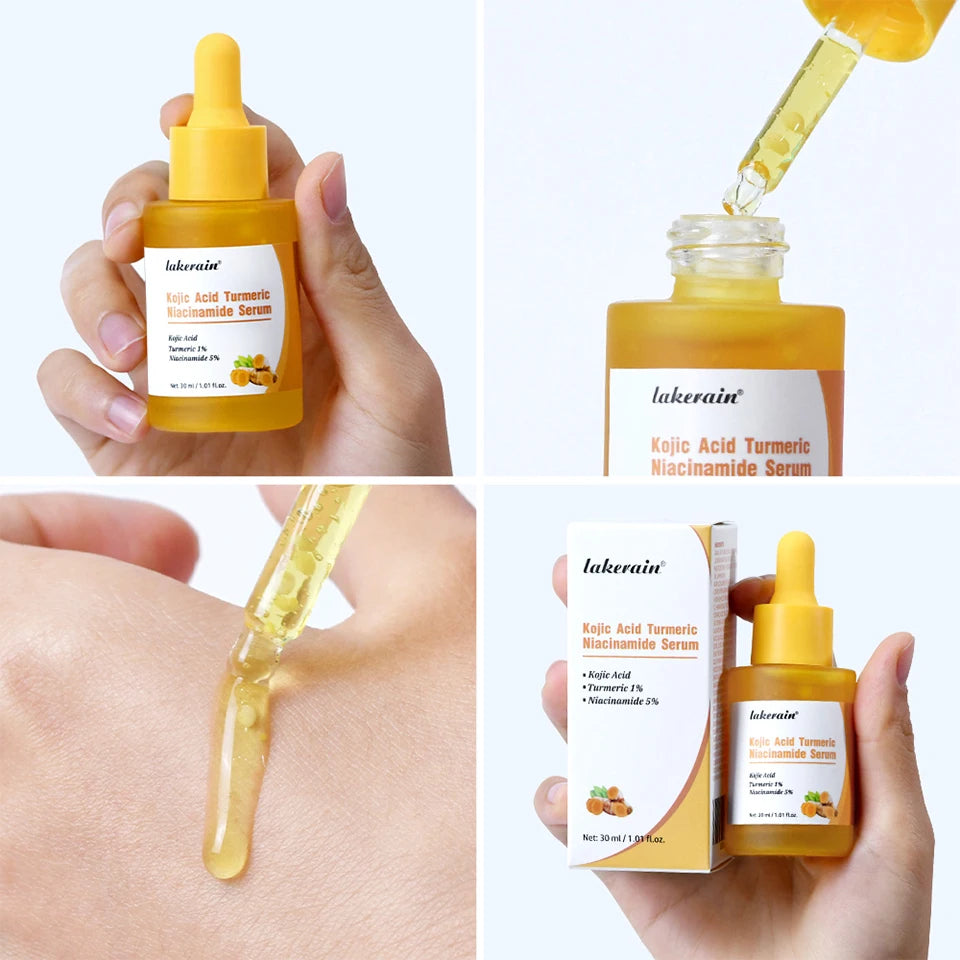 Kojic Acid Turmeric Niacinamide Serum Brighten Skin Tone Soothe Skin Deep Moisturizing Precise Dropper Design Facial Care