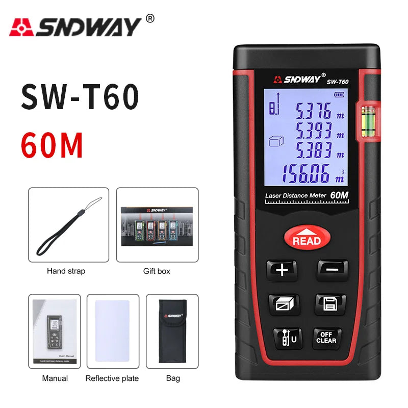 SNDWAY Laser Distance Meter 50m 70m 100m 120m Rangefinder Digital Range Finder Trena Roulette Ruler Distance Measuring Tape