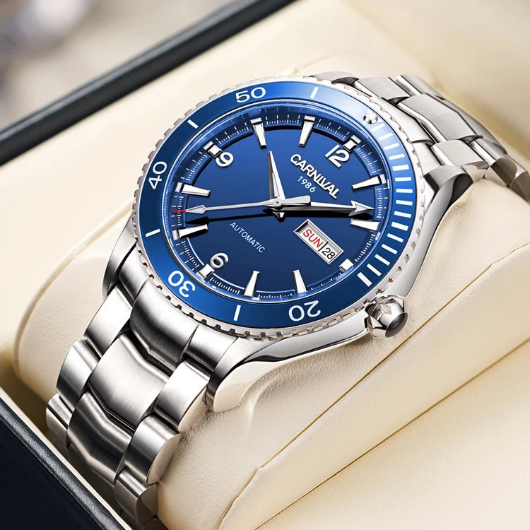 I&W Men Automatic Watch 41mm Mechanical Wristwatch 50M Waterproof Luminous Sapphire Mirror Dual Calendar Week Date
