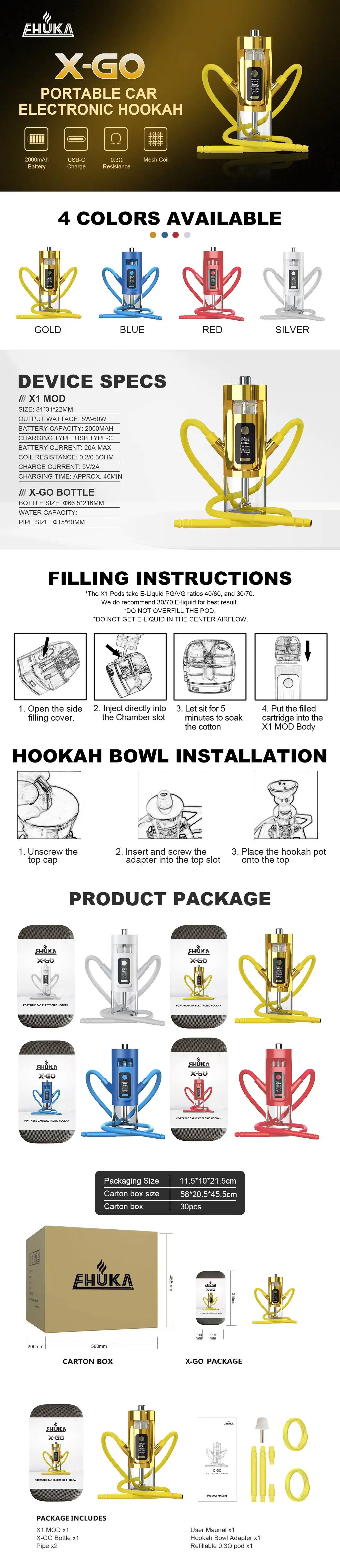 Portable Luxury Travelling Car E Hookahs Stainless Electric Portable Shisha Smoke Electronic Car Hookah Set with Accessories