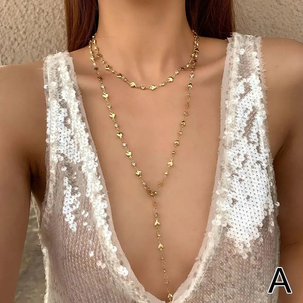 Long Y-Shaped Necklace for Women Bohemian Colorful Glass Metal Collarbone Chain Tassel Clavicle Choker Body Jewelry Gifts