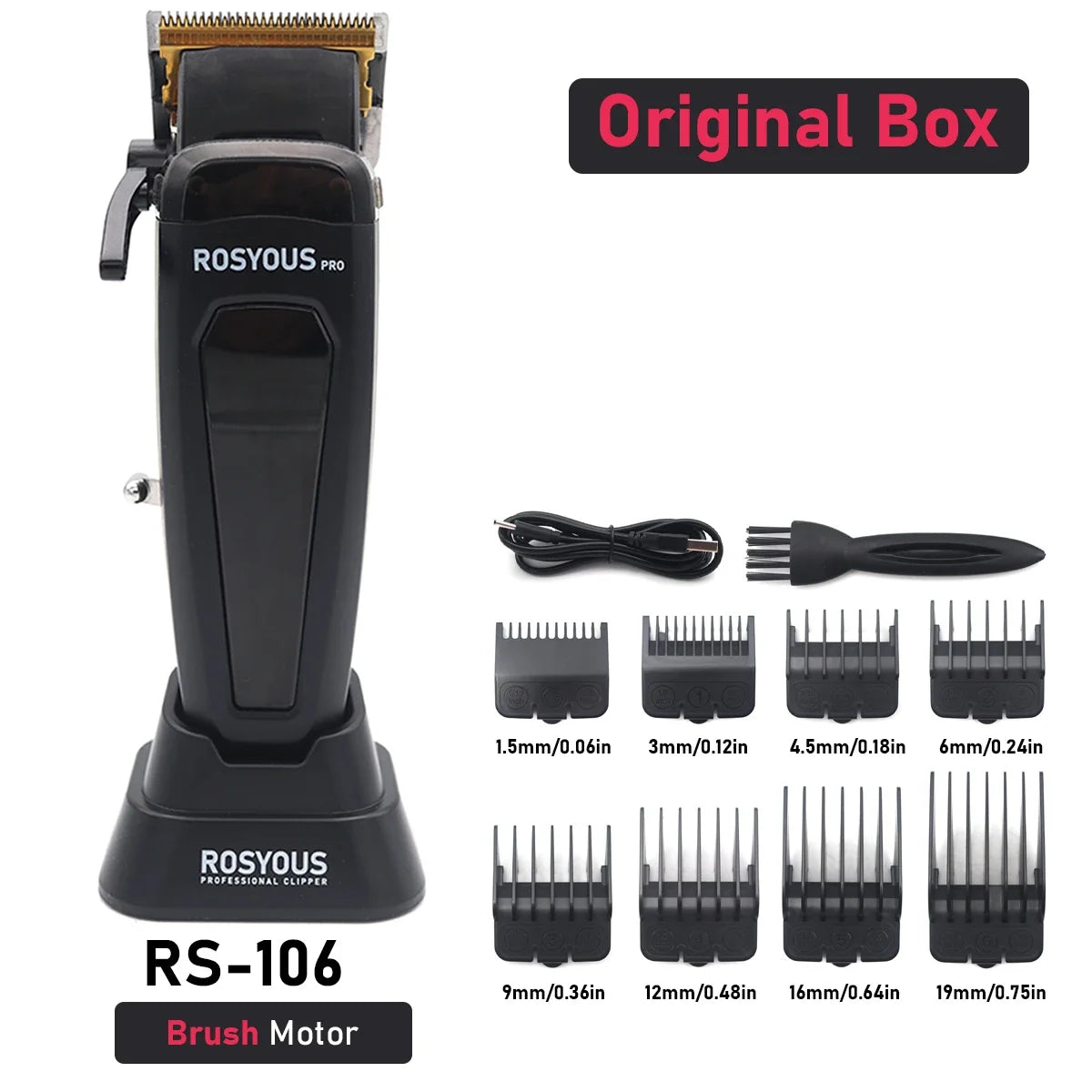 Professional Electric Hair Clipper 106 Hair Trimmer for Man 7500RPM with Base 5-adjusted DLC Blade Barber Machine