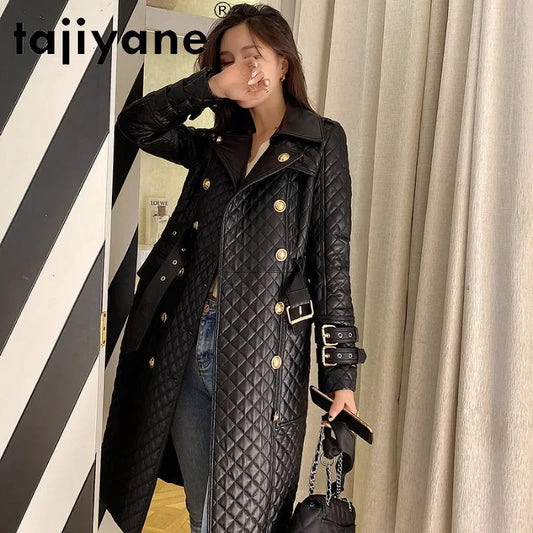 Tajiyane Women's Trench Coats Autumn Spring 100% Genuine Leather Jackets Fashion Sheepskin Coat with Belt Casaco Feminino Gmm830