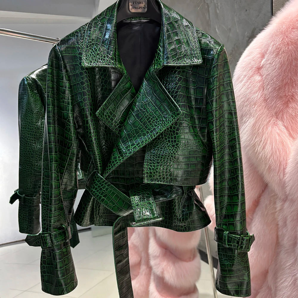 YOLOAgain Real Leather Jacket Women With Belt Lapel Oversized Dark Brown Suede Jacket Coat Ladies