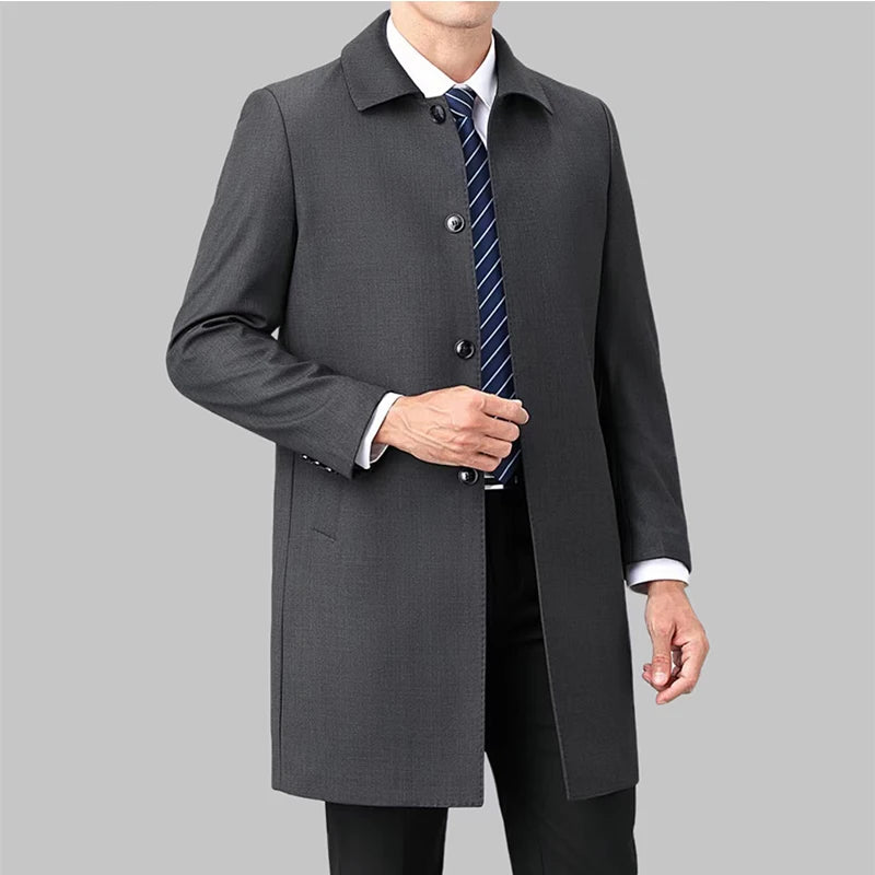 2025 New Wool Trench Coat in The Long High-end Handsome Men Lapel Large Size Spring and Autumn Old Dad Business Coat M-4XL