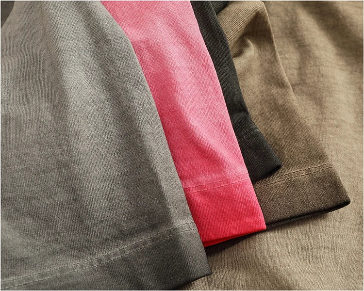 100% cotton made old wash short sleeve T-shirt men's round neck loose drop rotator sleeve solid color half sleeve T
