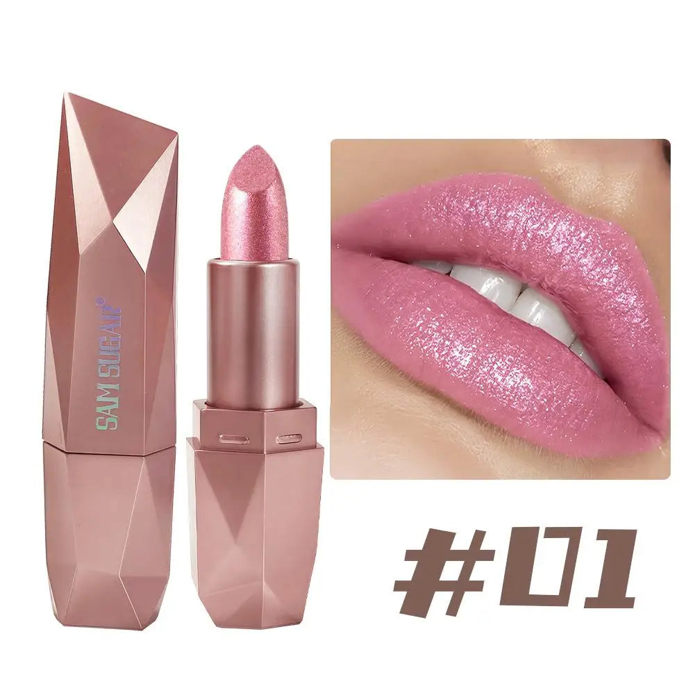 Dark Purple Diamond Metallic Glitter Lipstick Waterproof Long-Lasting Pearlescent Highly Pigmented Lip Tint Sparkling Lip Gloss