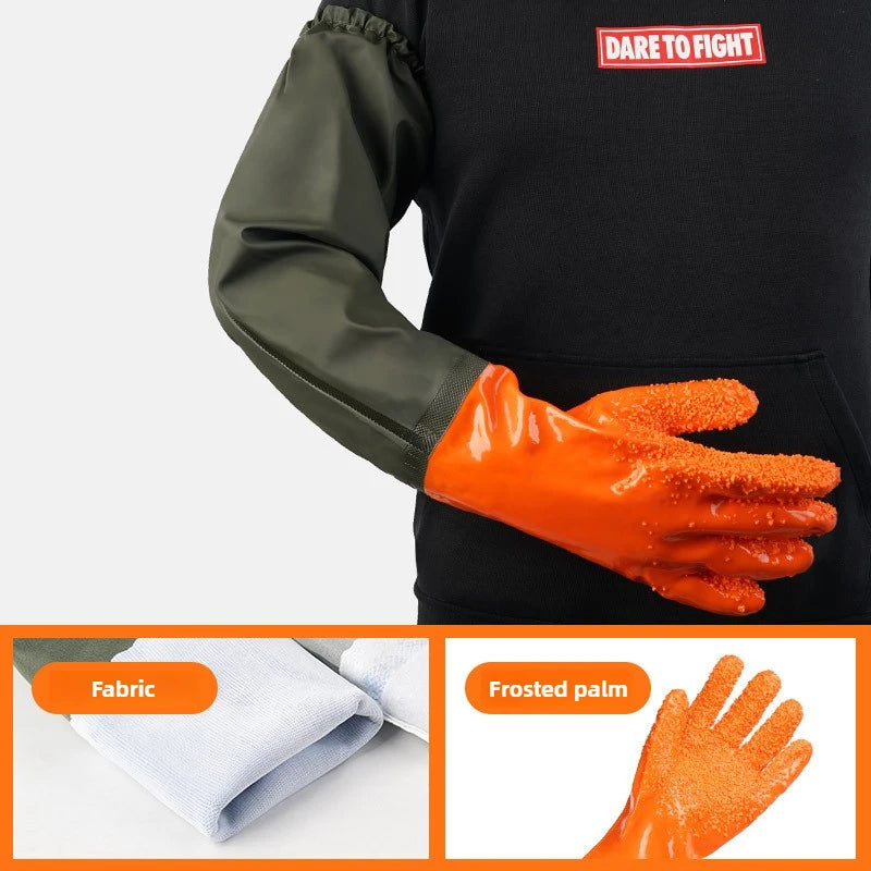 Warm fishing gloves, dishwashing, car washing, lengthened, non-slip, wear-resistant, waterproof, labor protection gloves