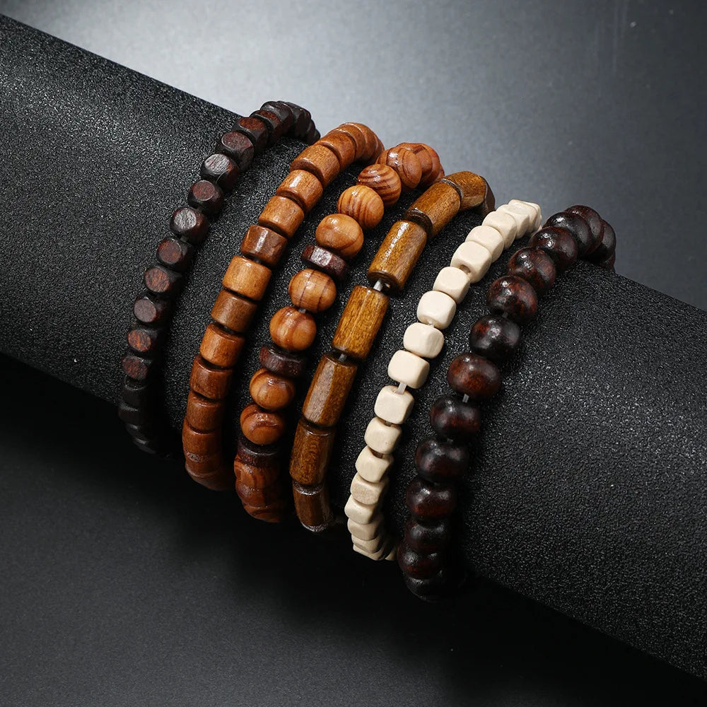 Men Retro Folk Style Jewelry Design Diverse Multi-color Multi-layer Suit Wooden Beads Elastic Bracelet Jewelry For Men