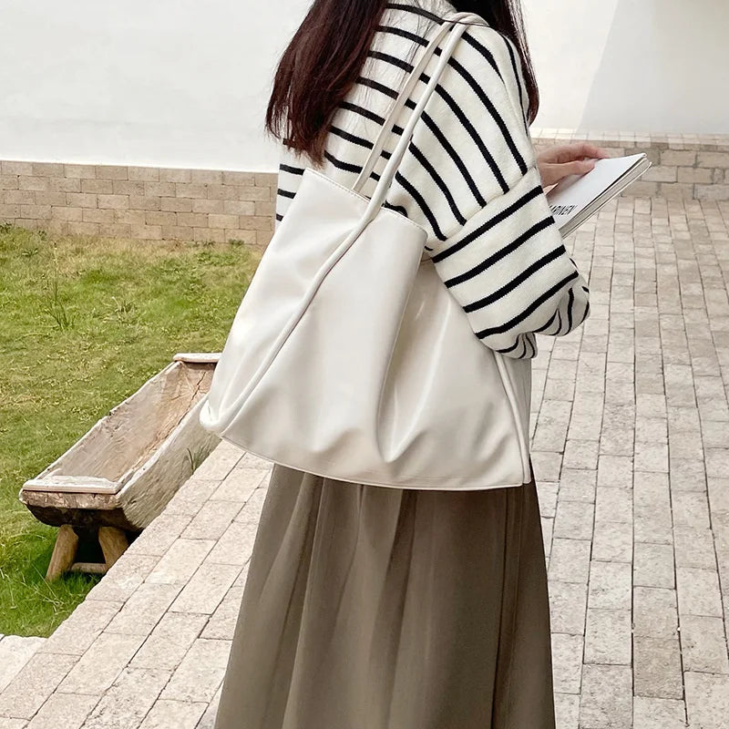 Women Tote Bag Fashion Underarm Pouch Large Capacity Soft Pu Leather Shoulder Bag Retro Crossbody Bag Casual Portable BucketBags