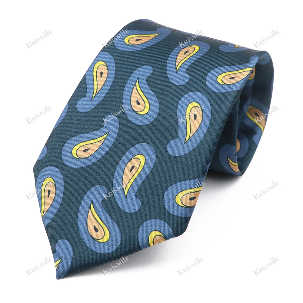 New Design Bohemian Style Necktie For Men Silk Touch Soft Blue Red Yellow Necktie Fit Wedding Party Business Office Accessory