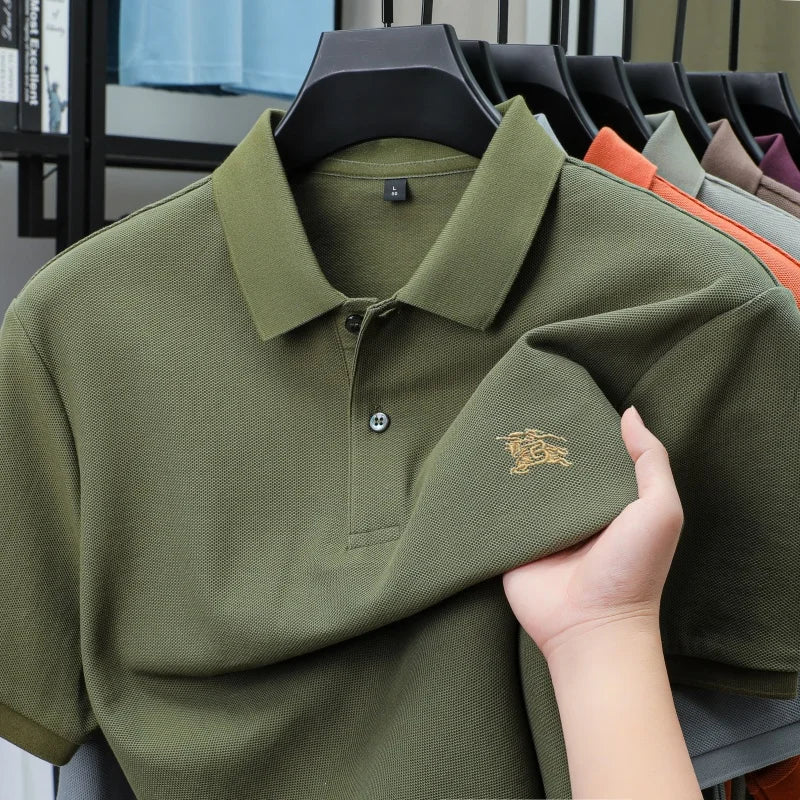 100% pure cotton comfortable breathable men's shortsleeved summer high-end brand embroidered polo shirt business casual T-shirt