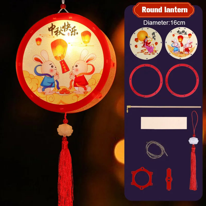 1 Set Mid Autumn Festival Lantern Making DIY Material Portable Retro Chinese Palace Lanterns Moon Festival Lamp Party Decor