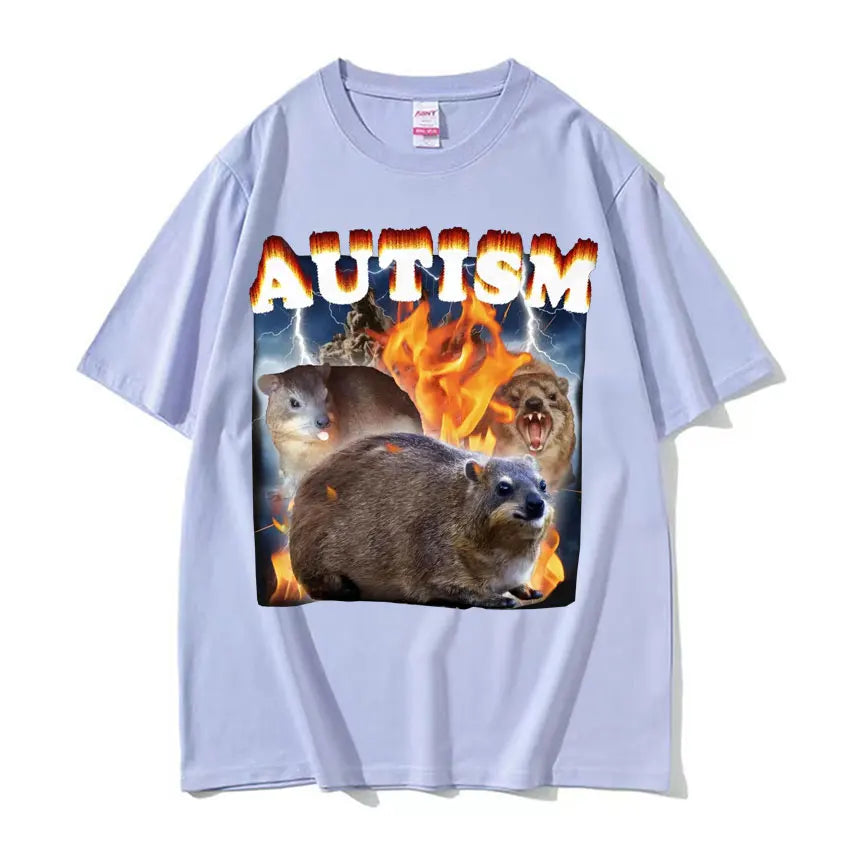 Autism Funny Hyrax Meme Tee Shirt Men's Clothing Hip Hop Fashion Vintage T-shirt Unisex High Quality Cotton Short Sleeve T Shirt