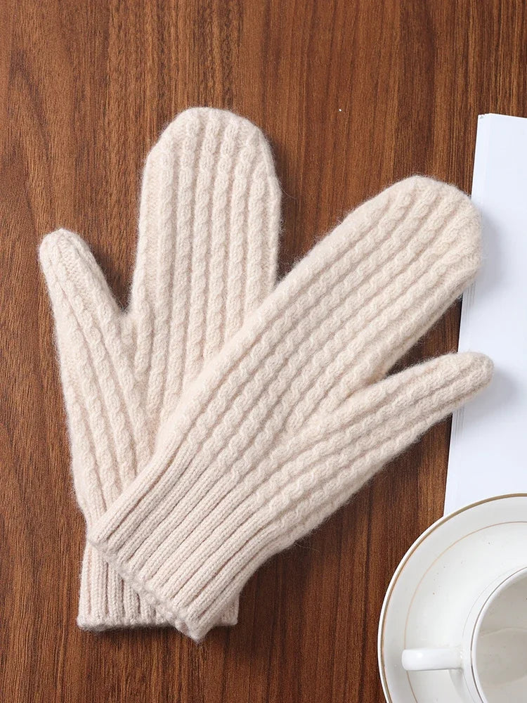 100 Wool Thick Density Knitted Mittens Women Outdoor Winter Thermal Men Cable Mitts Work Drive Mittens Unisex Gloves Arm Warmers
