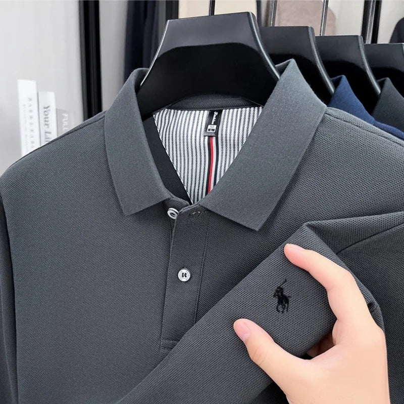 100% pure cotton 2025 Spring and Autumn new high-quality mens business casual polo shirt exquisite brand embroidered T-shirt top