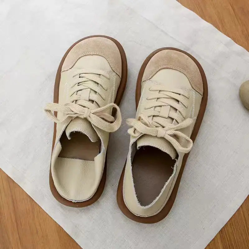 2025 New Wide Toe Shoes Women's Lace Up Sneaker Girls Half Slipper Sneakers Woman Faux Leather Vulcanized Sneakers New