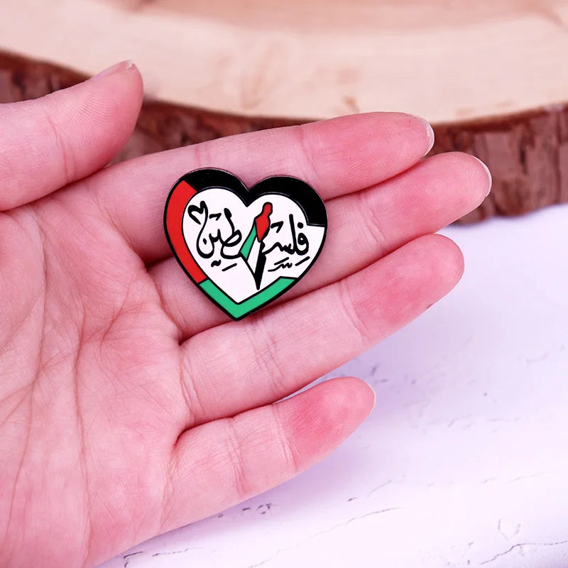 Palestine-Flag Enamel Pin map badge heart brooch Lapel pin