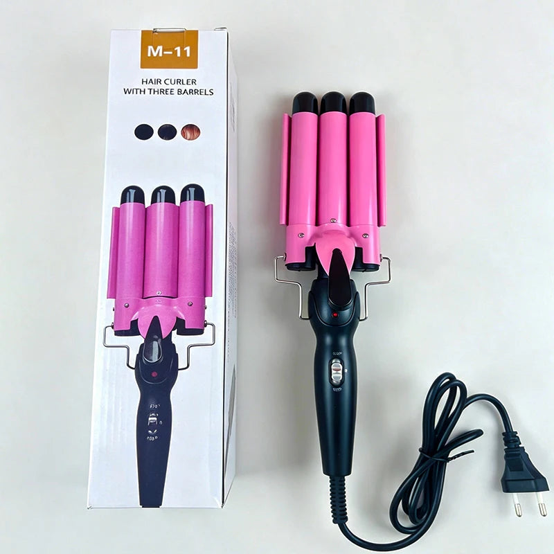 Professional curling iron - large curling three-tube curling iron - rod with water ripple and egg wave cross-border hair styling
