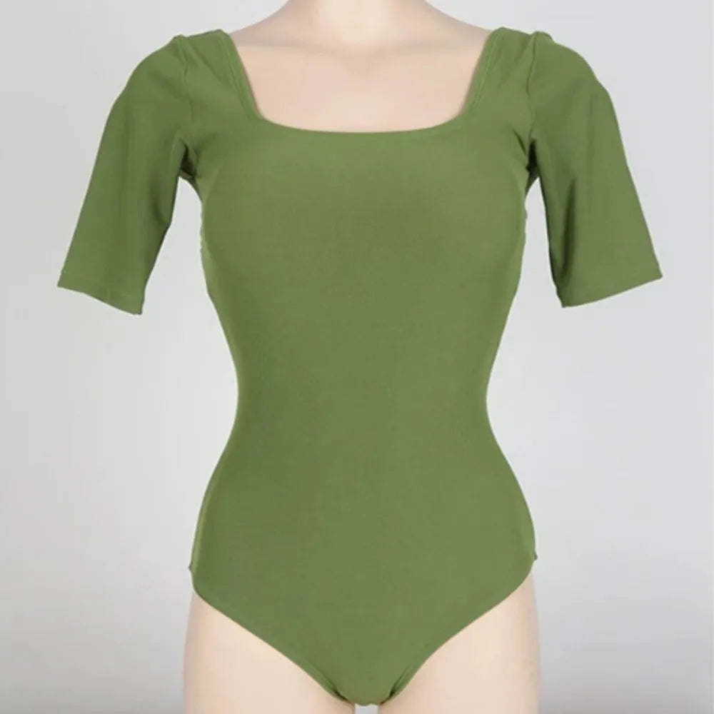 Ladies Bathing Suit Solid Color Hollow Out Swimsuit Slim Design High Waist Backless Swimsuit Mesh Cut Short Sleeve Swimwear Bath