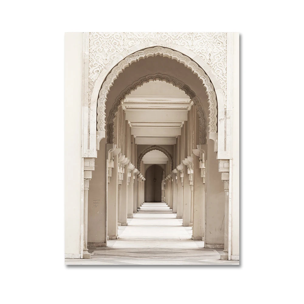Islamic Beige Landscape Art Poster Prints Mosque Morocco Wall Canvas Painting Bohemia Picture for Living Room Home Decoration