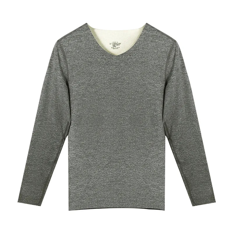 Thermal Underwear Tops Men's Winter Fleece Thickened Undershirt V-Neck Long Sleeve Bottom Shirt Long John Thermo Undercoat