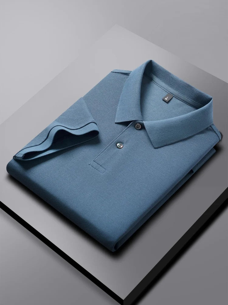 100% pure cotton boutique short sleeved high-end men's polo shirt summer high-quality solid color topsbusiness casual T-shirt