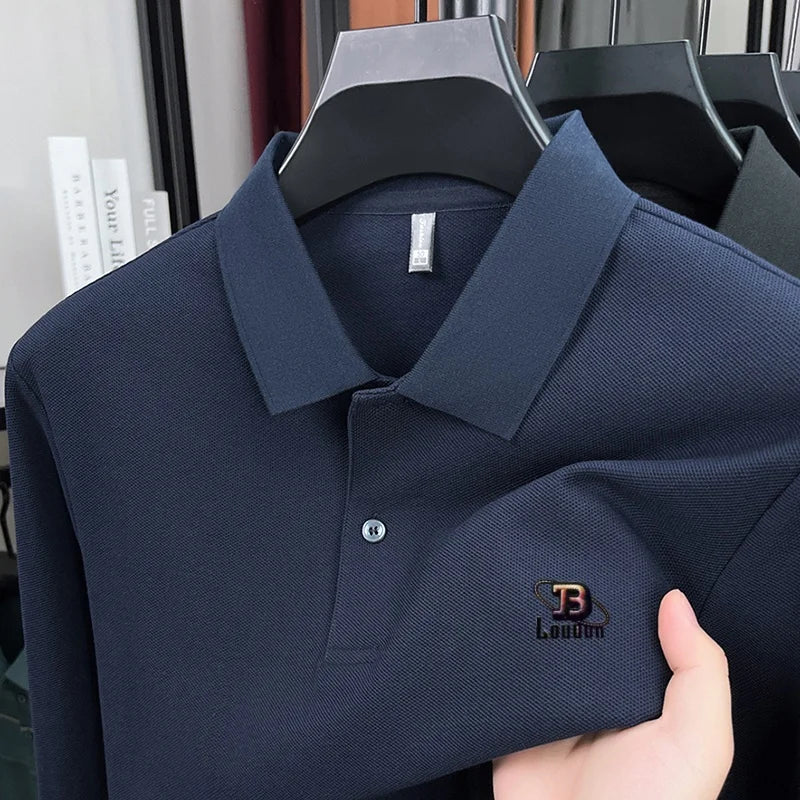 100% pure cotton 2025 Spring and Autumn new high-quality men business casual POLO shirt exquisite brand embroidered T-shirt top