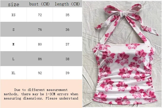 Women's summer short top, pink floral camisole vest, suitable for vacation style girls