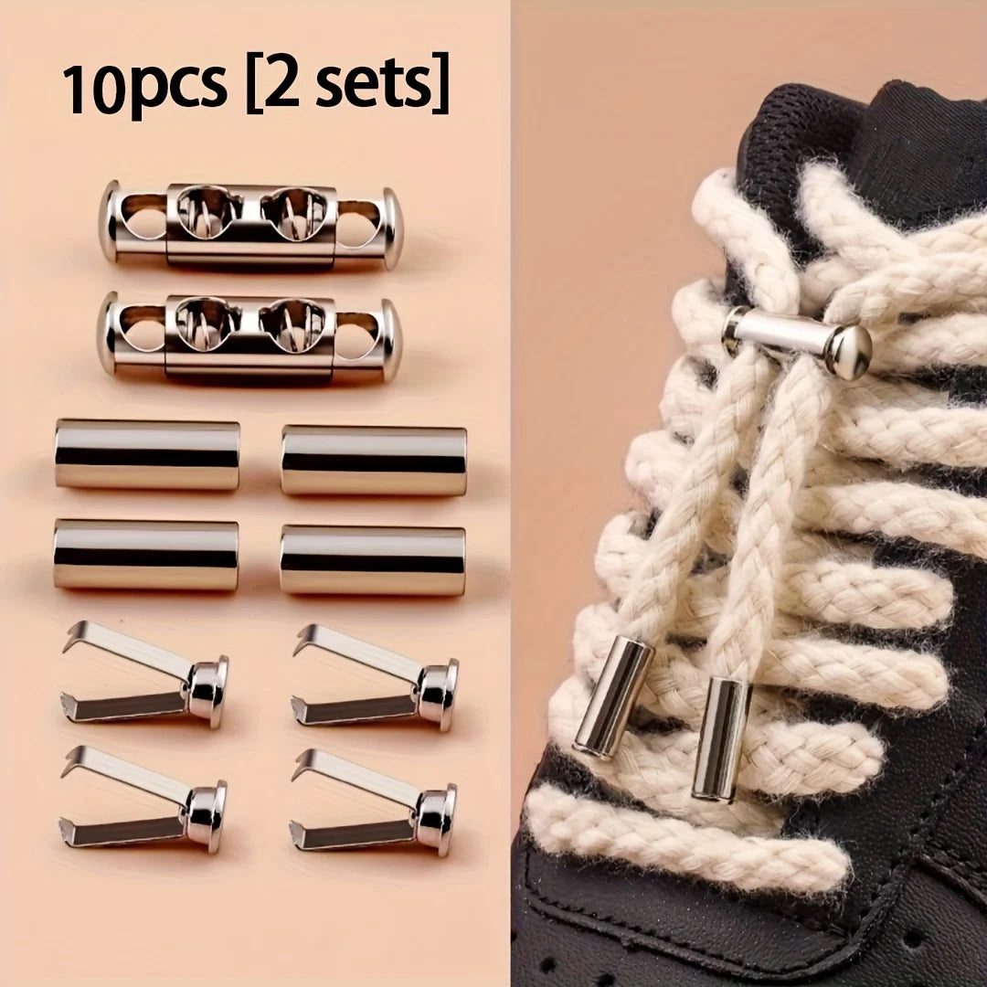 10pcs Spring Buckle No-Tie Shoelace Locks – No-Install Button-Type Drawstring Buckles for Shoelaces, Hoodies, Jackets