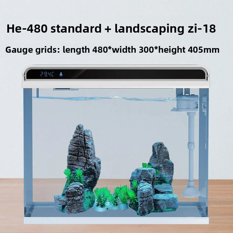 Creative Small Desktop Aquarium, Ecosystem Fish Tank for Office Home Desk Decoration, Mini Glass Tank