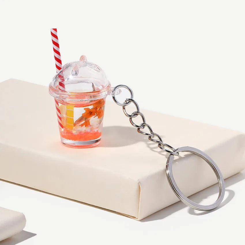 Pearl Milk Tea Cup Keychain Fruit Coffee Cups Shape Cartoon Simulation Pendant Keyring for Women Men Kids Gifts