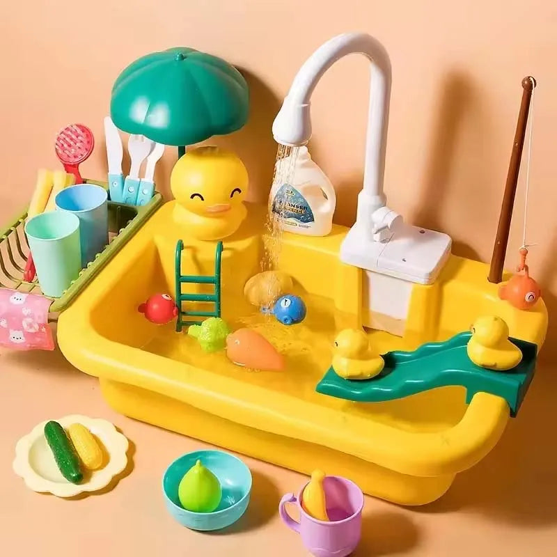 New Play Sink With Kitchen Sink Tap Water Electric Faucet Play Kitchen Toy Swimming Pool Floating Fishing Toys Water Play Gift