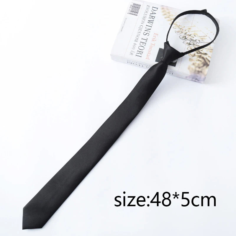 Women Black Zipper Ties Retro Silky Narrow men Neck Tie Slim Smooth Bow Tie Korean Style Simple Elegant All-match Trendy Tie