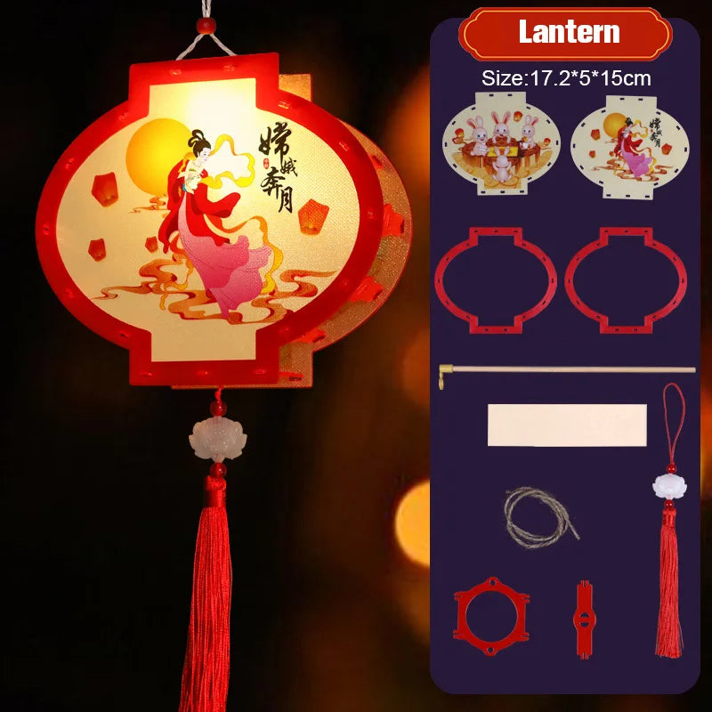 1 Set Mid Autumn Festival Lantern Making DIY Material Portable Retro Chinese Palace Lanterns Moon Festival Lamp Party Decor