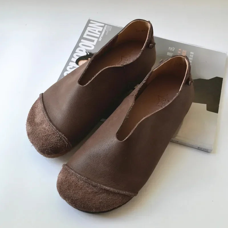 Men's Leather Loafers Shoes Wide Toe Retro Soft-soled Flat Summer Drivening Shoes Women 43 44 Shoes