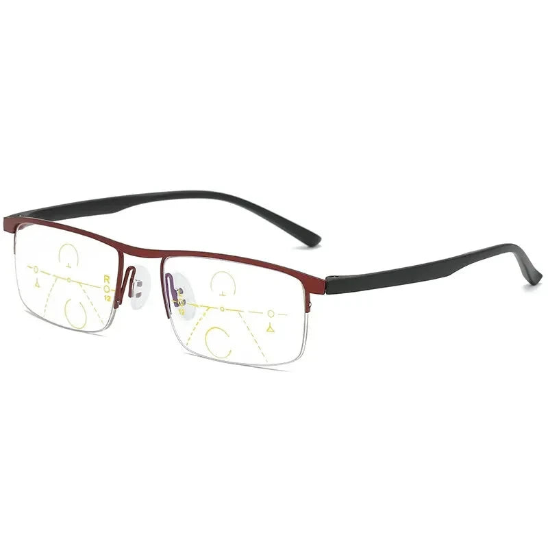 Progressive Multifocal Reading Glasses for Women and Men Anti-Blue Light Half Frame Bifocal Presbyopia Eyeglasses +100 To +400