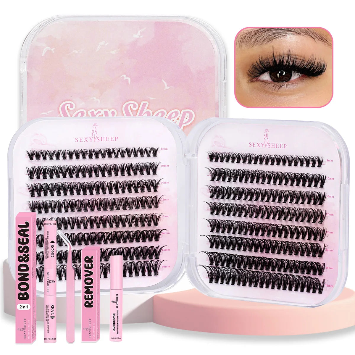Lash Clusters 20D 30D 40D Lashes Extension with Bond&Seal Remover Soft Wispy DIY Individual Lash Kit Festival Gift Portable