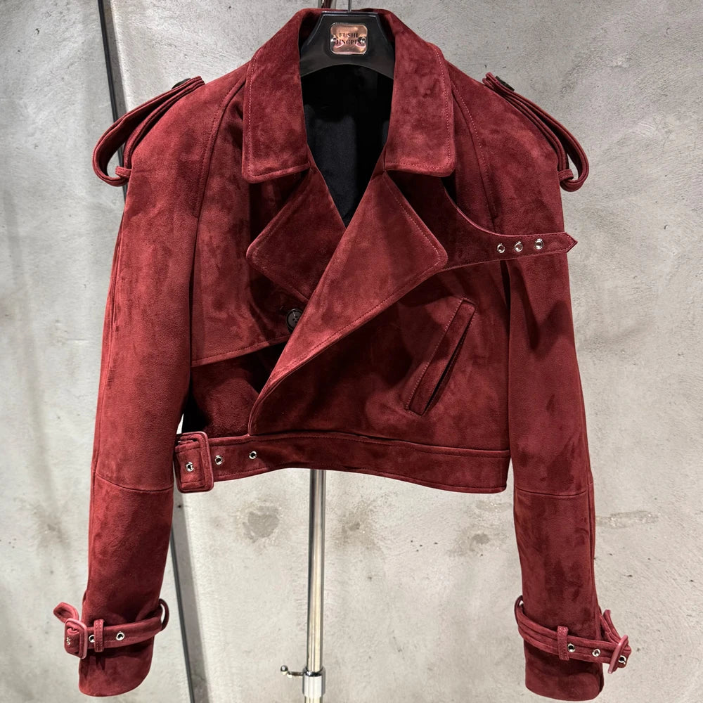 Female Leather Jacket Women Winter Genuine Sheep Leather Coat Wide Shoulder Paddad 23012